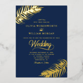 Gold Foil Tropical Leaves Minimalist Weddenschap Folie Uitnodiging (Voorkant)