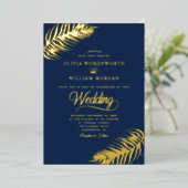 Gold Foil Tropical Leaves Minimalist Weddenschap Folie Uitnodiging (Staand Voorkant)