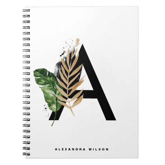 Gold Foil Tropical Letter A Monogram aangepast Notitieboek (Voorkant)
