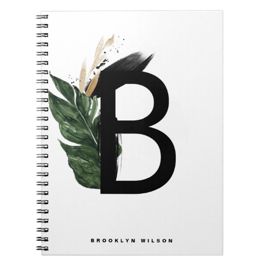 Gold Foil Tropical Letter B Monogram aangepast Notitieboek (Voorkant)