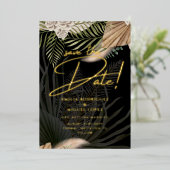 Gold Foil Tropical Pampas Grass Weddenschap Save D Folie Uitnodiging (Staand Voorkant)