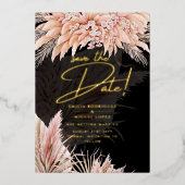 Gold Foil Tropical Pampas Grass Weddenschap Save D Folie Uitnodiging (Voorkant)