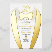 Gold Foil Tuxedo Suit Mannen 21e verjaardag Folie Uitnodiging (Voorkant)
