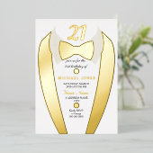 Gold Foil Tuxedo Suit Mannen 21e verjaardag Folie Uitnodiging (Staand Voorkant)