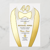 Gold Foil Tuxedo Suit Mannen 40e verjaardag Folie Uitnodiging (Voorkant)