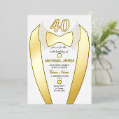 Gold Foil Tuxedo Suit Mannen 40e verjaardag Folie Uitnodiging (Staand Voorkant)