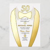 Gold Foil Tuxedo Suit Mannen 50e verjaardag Folie Uitnodiging (Voorkant)