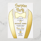 Gold Foil Tuxedo Suit Mannen Surprise Birthday Par Folie Uitnodiging (Voorkant)