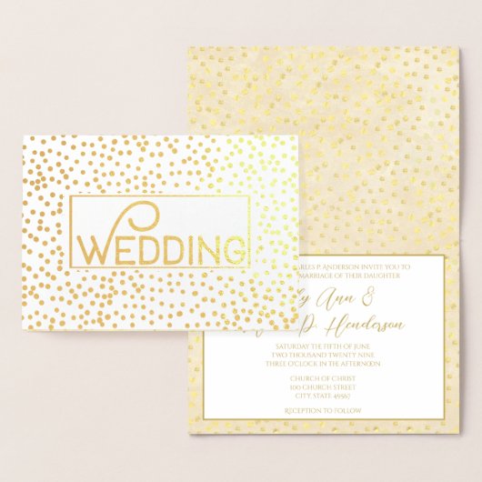 Gold Foil Typografie Confetti Wedding Invitations Folie Kaarten (Display)