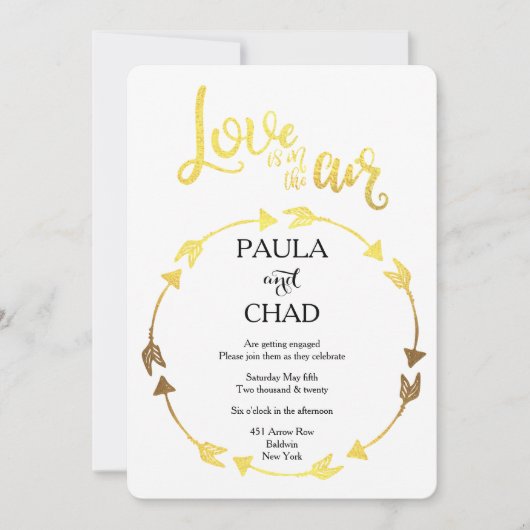 Gold Foil Typografie Heart WreatVerloving Kaart (Voorkant)