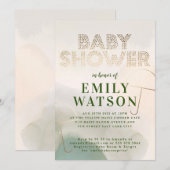 Gold Foil Umbrella Dark Moss Green Baby shower Kaart (Voorkant / Achterkant)