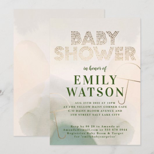 Gold Foil Umbrella Dark Moss Green Baby shower Kaart (Voorkant / Achterkant)