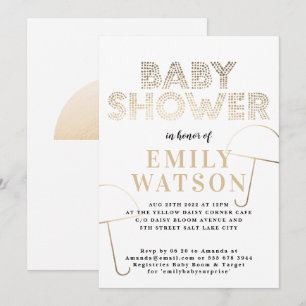 Gold Foil Umbrella White Baby shower Kaart