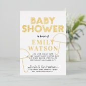 Gold Foil Umbrella White Gold Baby shower Folie Uitnodiging (Staand Voorkant)