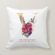 Gold Foil V Monogram Floral Burgundy Red