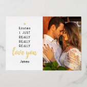 Gold Foil Valentijnsdag Funny Love You Photo Name Folie Feestdagenkaart (Voorkant)
