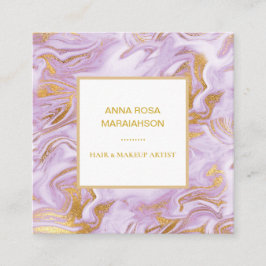 *~* Gold Foil Veins Lavender Marble Modern Chic Vierkante Visitekaartje