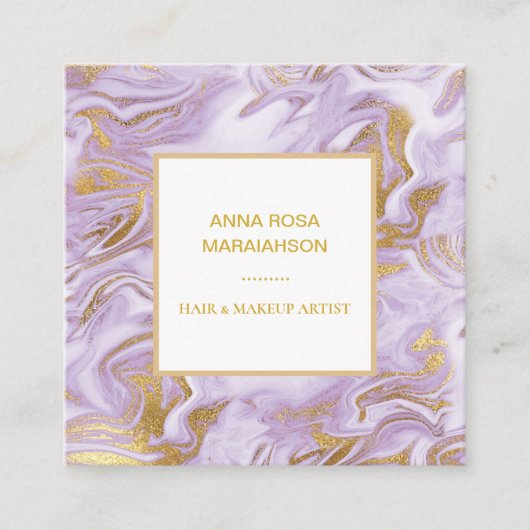 *~* Gold Foil Veins Lavender Marble Modern Chic Vierkante Visitekaartje (Voorkant)