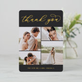 Gold Foil Vier Foto Weddenschap Hartelijk dank Folie Uitnodiging (Staand Voorkant)