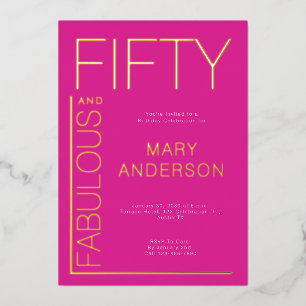 Gold Foil Vijftig en fantastisch 50ste verjaardags Folie Uitnodiging