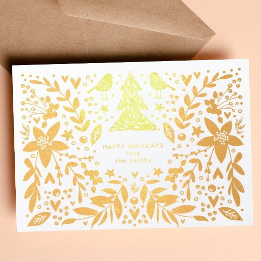 Gold Foil  vogels en bloemen kerstKaart Folie Kaarten