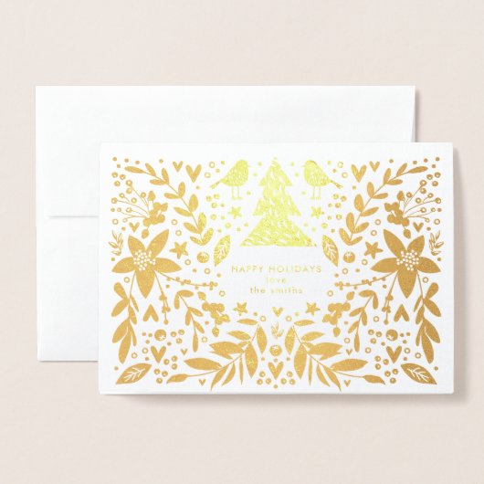 Gold Foil  vogels en bloemen kerstKaart Folie Kaarten (Voorkant met envelop)