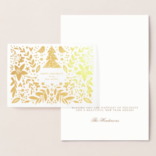 Gold Foil  vogels en bloemen kerstKaart Folie Kaarten (Display)