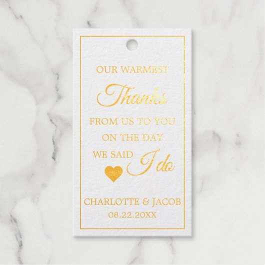 Gold Foil Warmest Hartelijk dank dat ik bruiloft d Cadeaulabels (Voorkant)