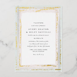 Gold Foil Waterverf Border Wedding Invitation Foi Folie Uitnodiging