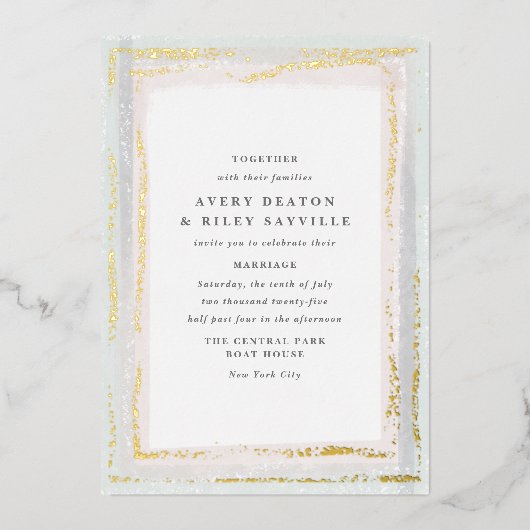 Gold Foil Waterverf Border Wedding Invitation Foi Folie Uitnodiging (Voorkant)