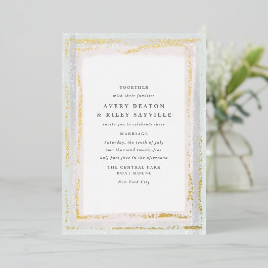 Gold Foil Waterverf Border Wedding Invitation Foi Folie Uitnodiging (Staand Voorkant)