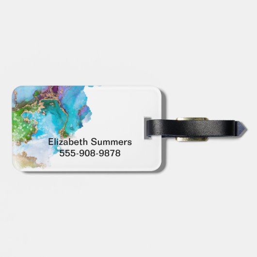 Gold Foil Waterverf Monogram Bagage Bagagelabel (Achterkant horizontaal)