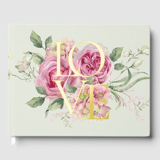 Gold Foil Waterverf Romantische Bloemen Huwelijk Gastenboek (Voorkant)