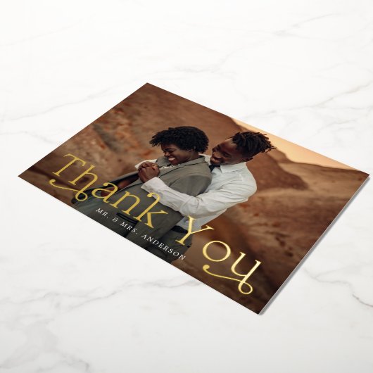 Gold Foil Weddenfoto Hartelijk dank Folie Uitnodiging (Gedraaid)