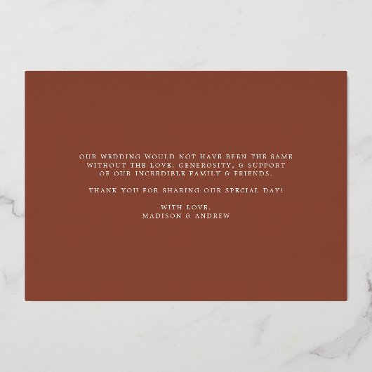 Gold Foil Weddenfoto Hartelijk dank Folie Uitnodiging (Achterkant)