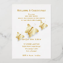 Gold Foil Wedding Invitation Butterflies Design