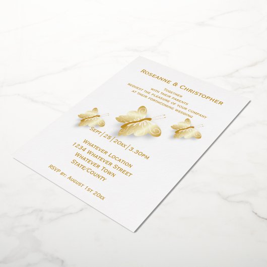 Gold Foil Wedding Invitation Butterflies Design Folie Uitnodiging (Gedraaid)