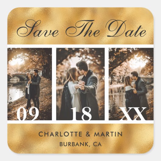 Gold Foil Wedding Photo Save the Date Stickers (Voorkant)