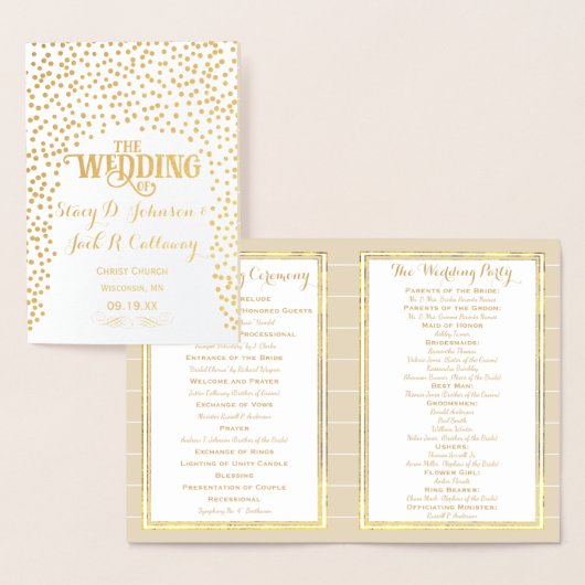 Gold Foil WEDDING PROGRAMMA Confetti Typografie (Display)