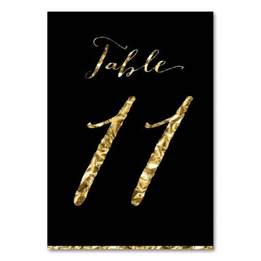 Gold Foil Wedding Table Numbers Black No. 11 Kaart (Voorkant)