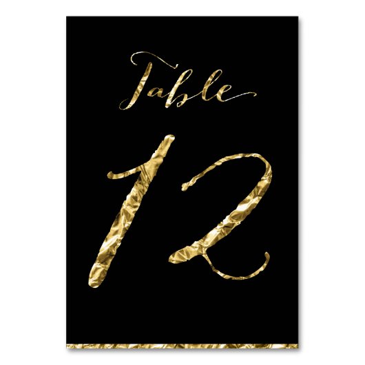 Gold Foil Wedding Table Numbers Black No. 12 Kaart (Voorkant)