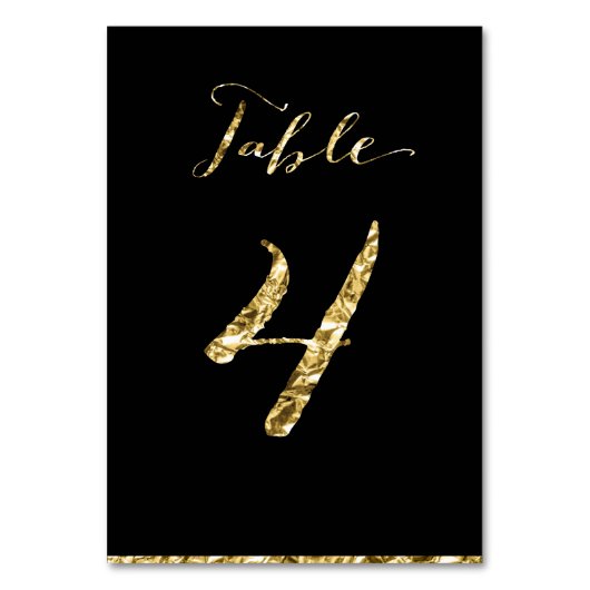 Gold Foil Wedding Table Numbers Black No. 4 Kaart (Achterkant)