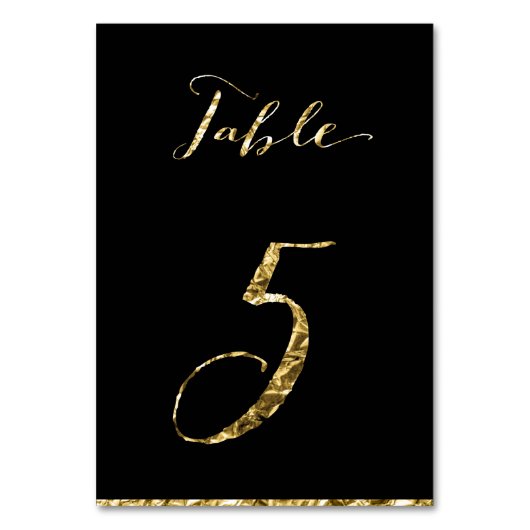 Gold Foil Wedding Table Numbers Black No. 5 Kaart (Voorkant)
