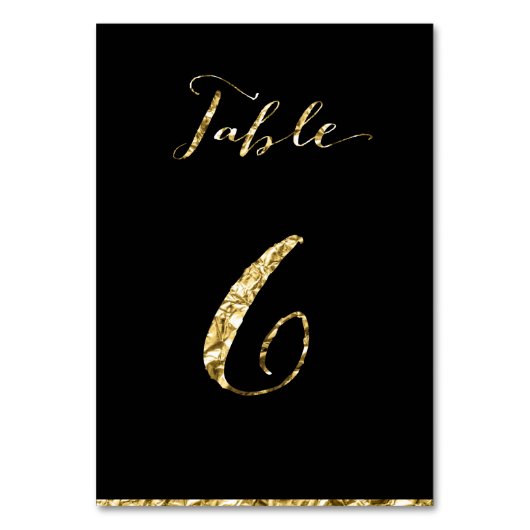 Gold Foil Wedding Table Numbers Black No. 6 Kaart (Voorkant)