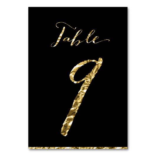 Gold Foil Wedding Table Numbers Black No. 9 Kaart (Voorkant)
