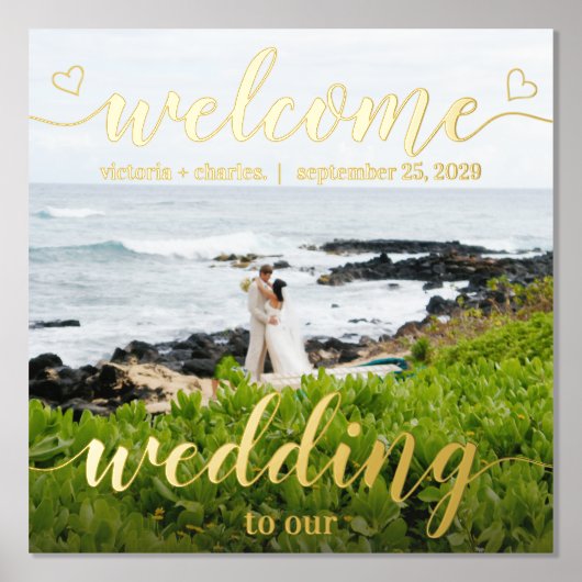 Gold Foil Welkom bij onze bruiloft Uw foto Folie Afdrukken (Voorkant)