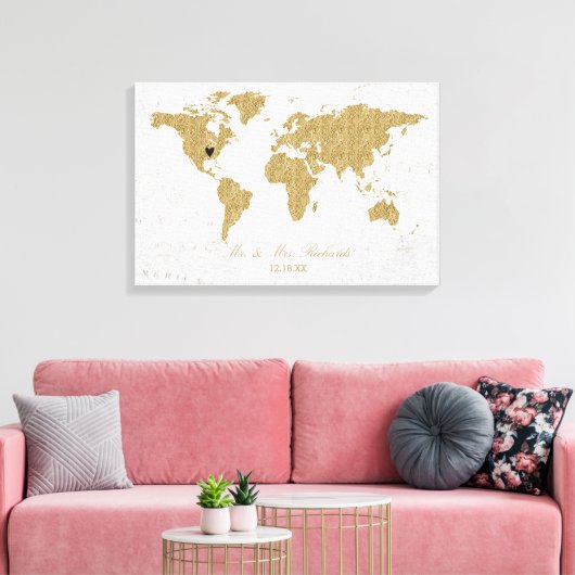 Gold Foil Wereldkaart Bruiloft Alternatief Gastenb Canvas Afdruk (Insitu (Woonkamer))