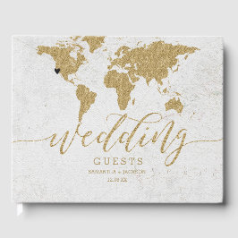 Gold Foil Wereldkaart Destination WeddenMonogram Gastenboek