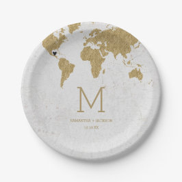 Gold Foil Wereldkaart Destination WeddenMonogram Papieren Bordje