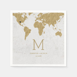 Gold Foil Wereldkaart Destination WeddenMonogram Servetten